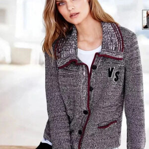 Victoria’s Secret Gray Maroon Patch Varsity Cardigan Sz Small Like New Academia